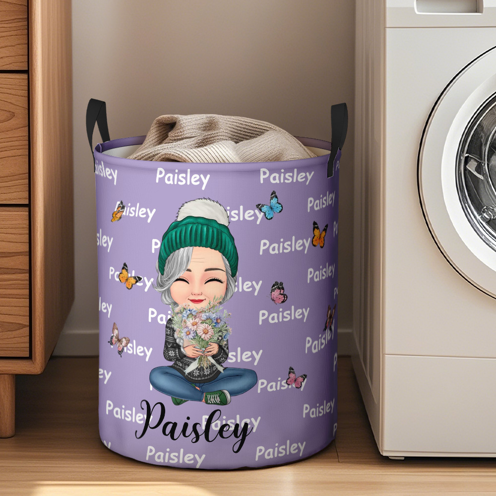 Personalized Butterfly Storage Basket Cartoon Character Birth Flower Name Laundry Basket