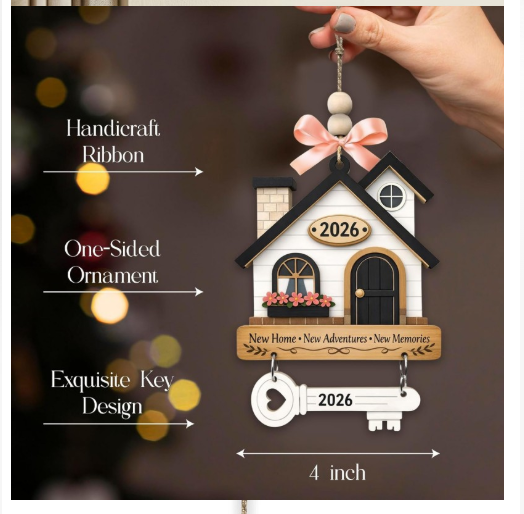 New Home Gift Wooden House Ornament - Housewarming Key Pendant Decor