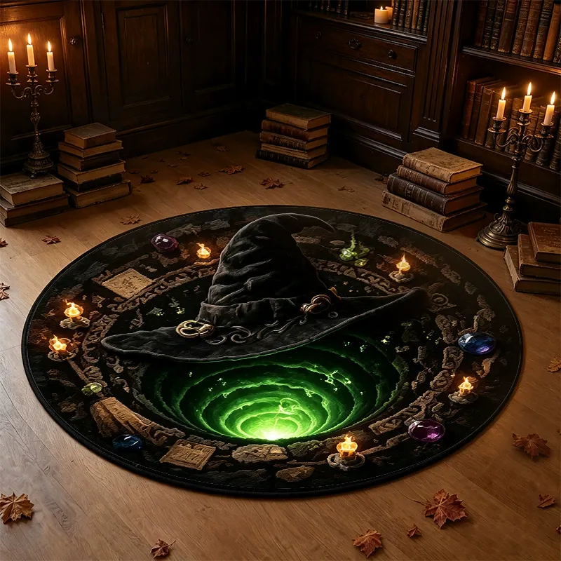3D Optical Illusion Halloween Rug – Spooky Bottomless Hole Non-Slip Area Rug for Living Room, Entryway & Holiday Decor