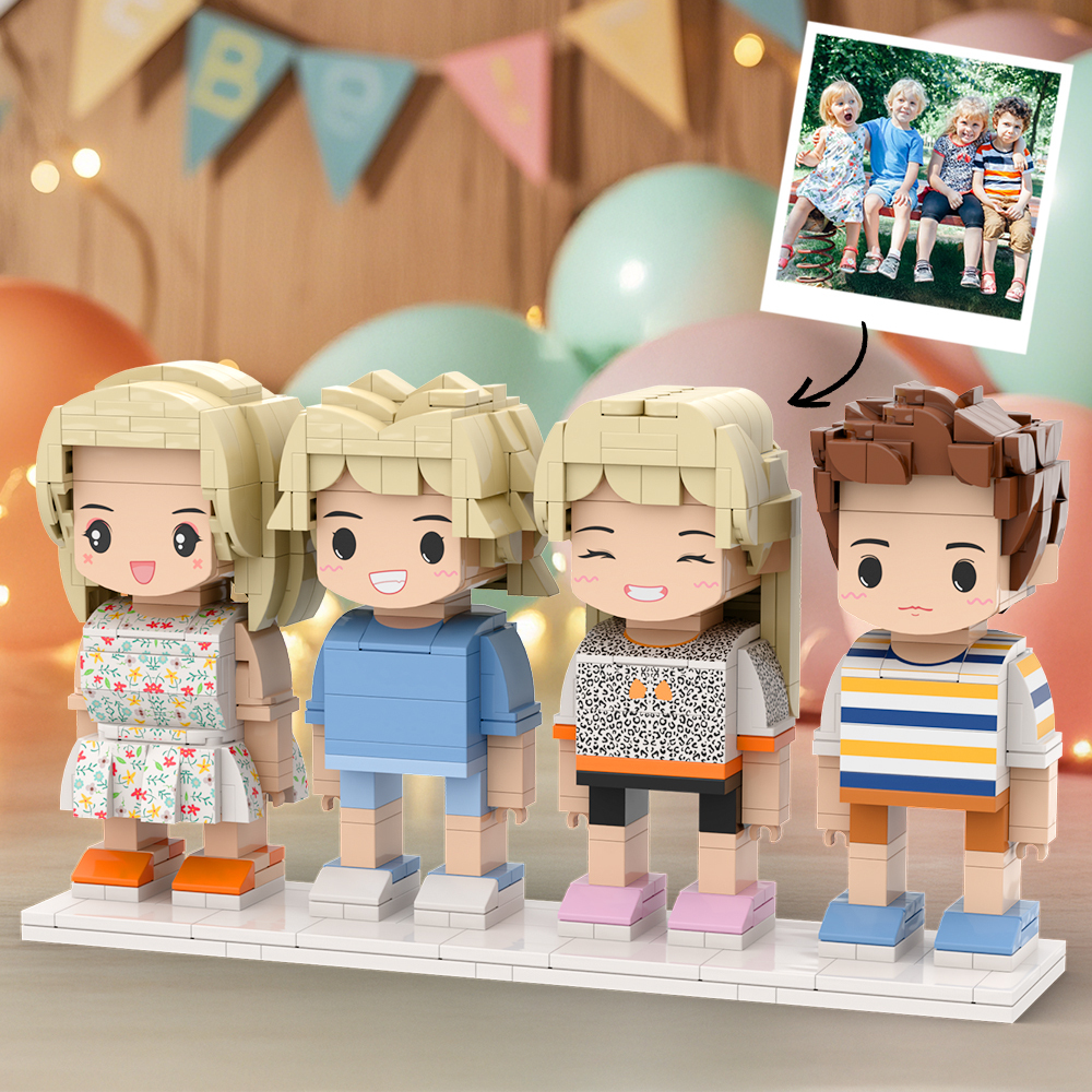 Customizable 4 People Cute Face Custom Brick Figures Full Body Happy Children's Day - Get Photo Blanket