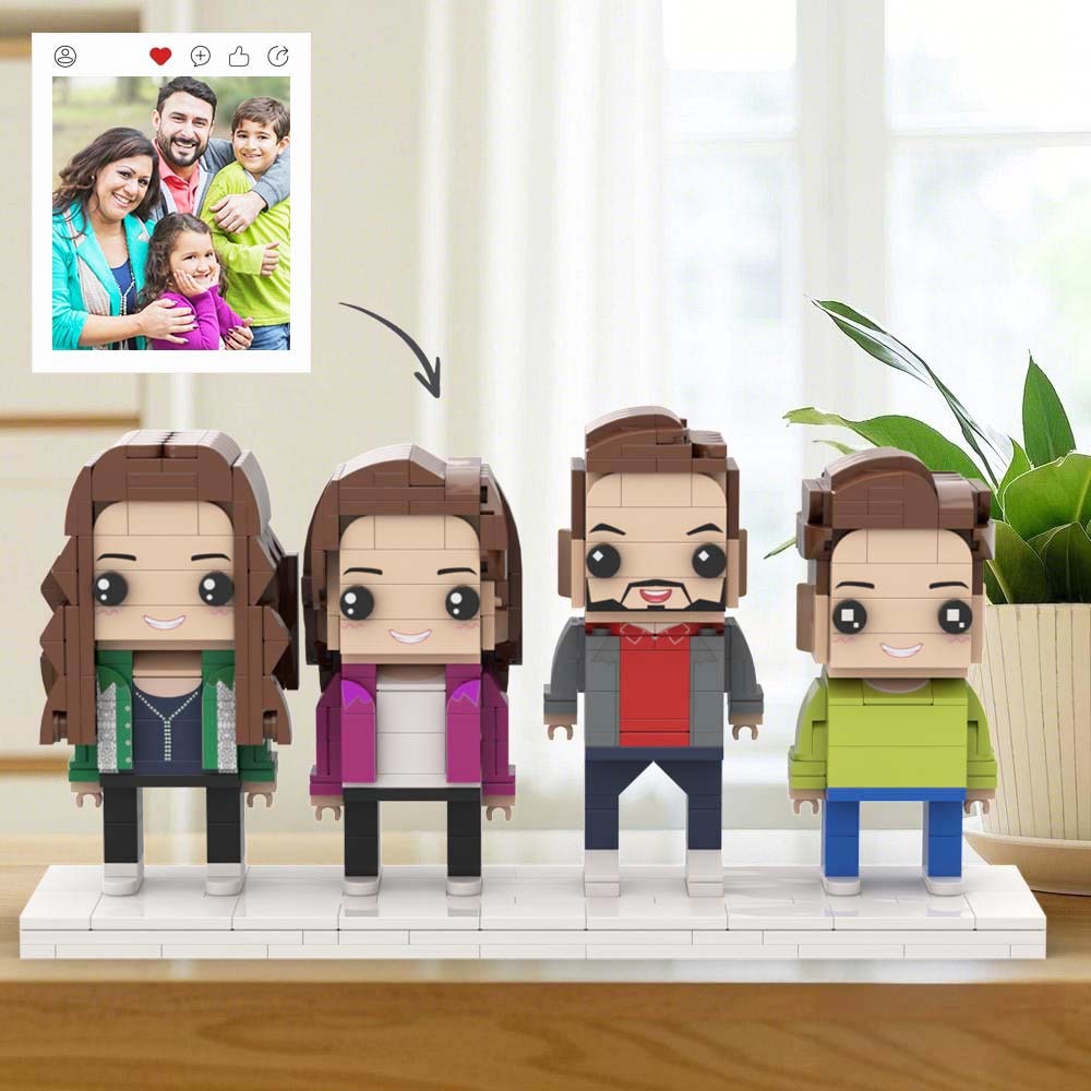 Customizable 4 People Custom Brick Figures Full Body Universal Interlocking Plastic Toy Gift For Family - Get Photo Blanket