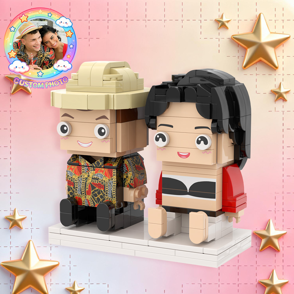 Custom Fully Body 2 People Custom Brick Figures Persanalized Sitting Brick Figures Sweet Couple Gifts - Get Photo Blanket