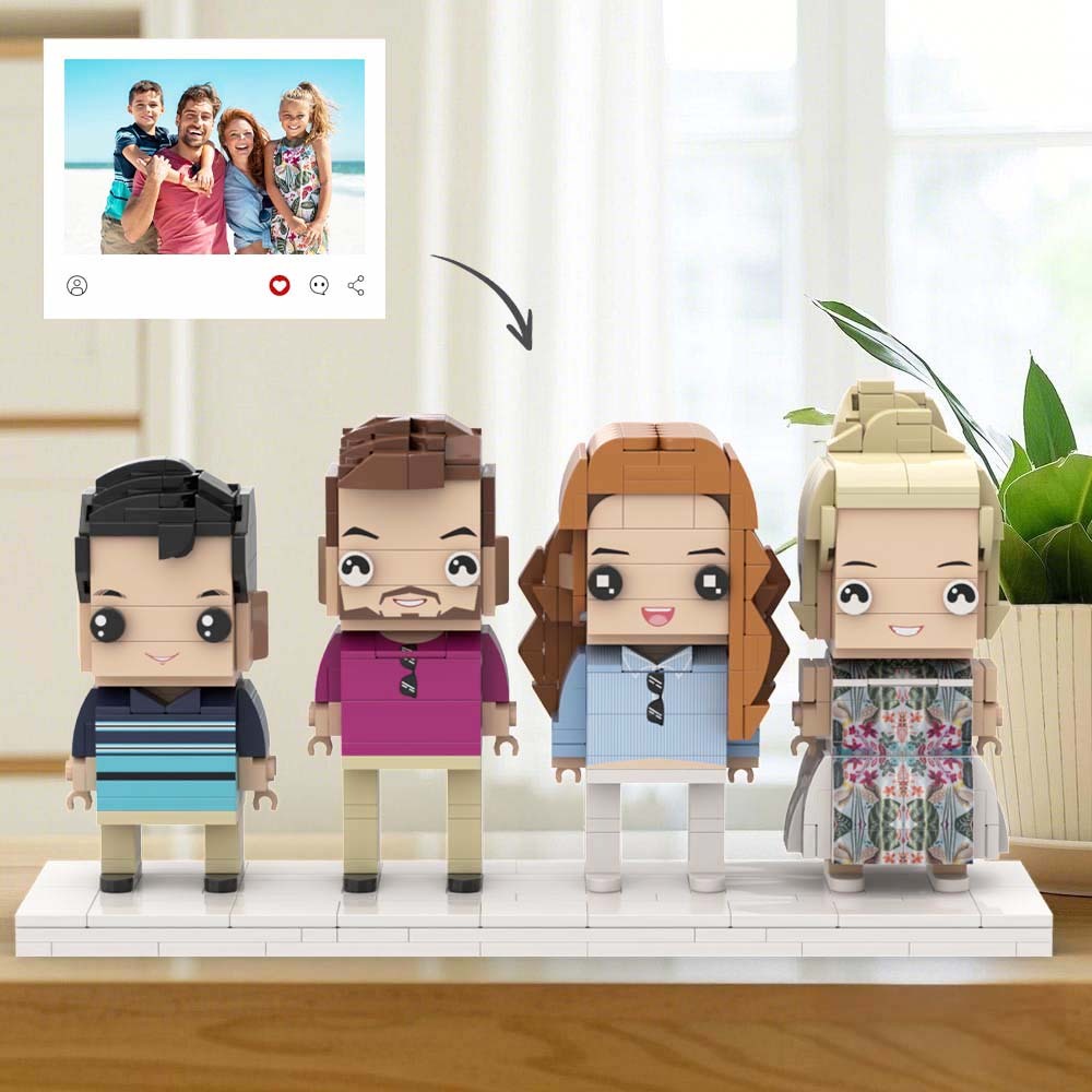 Gift For Family Full Body Customizable 4 People Custom Brick Figures Universal Interlocking Plastic Toy - Get Photo Blanket