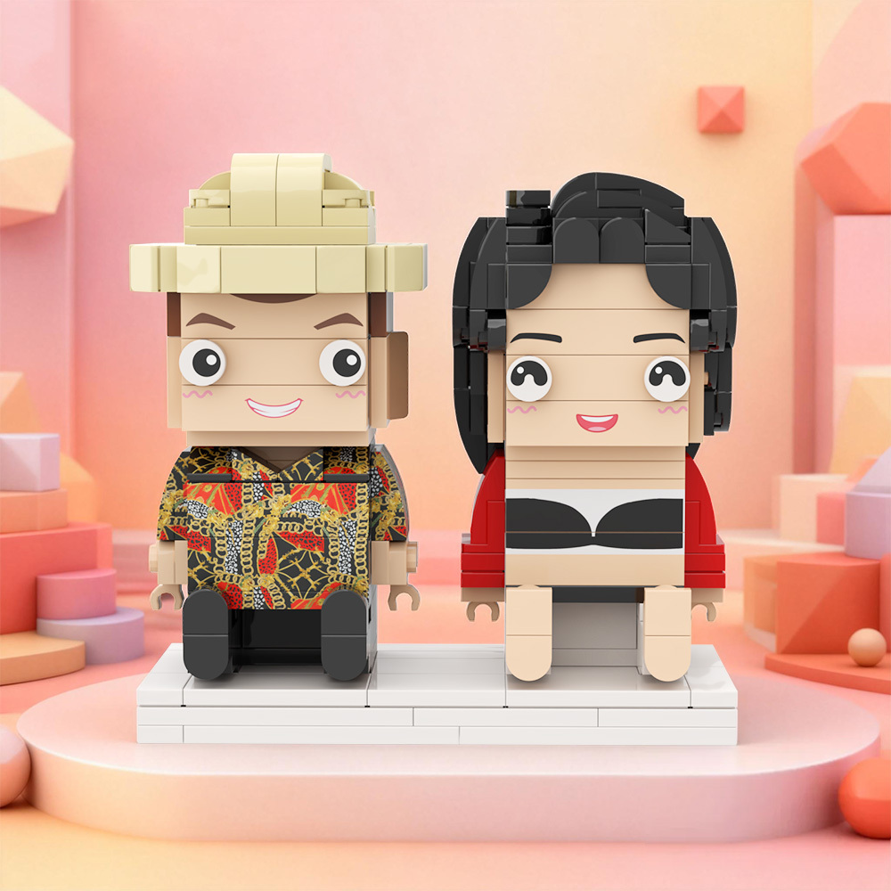 Custom Fully Body 2 People Custom Brick Figures Persanalized Sitting Brick Figures Sweet Couple Gifts - Get Photo Blanket