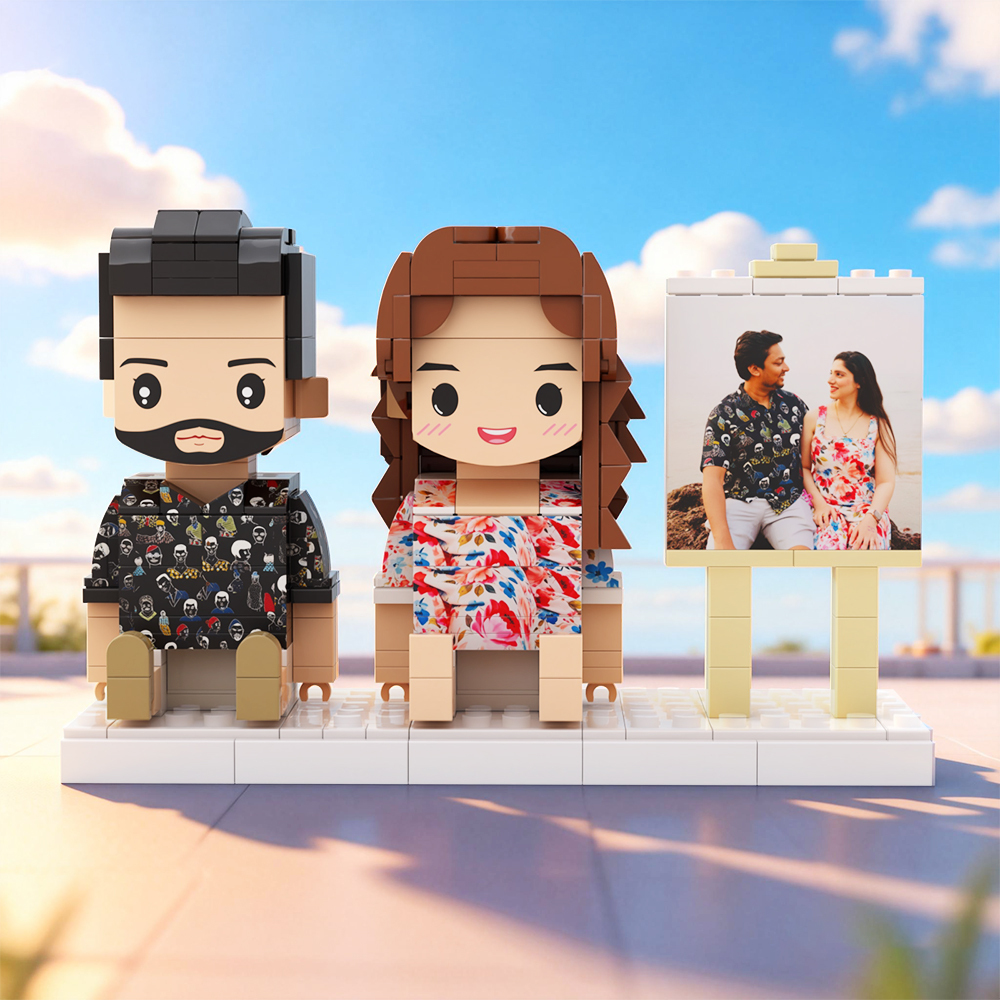 Custom Fully Body 2 People Custom Brick Figures Persanalized Sitting Brick Figures Sweet Couple Gifts - Get Photo Blanket
