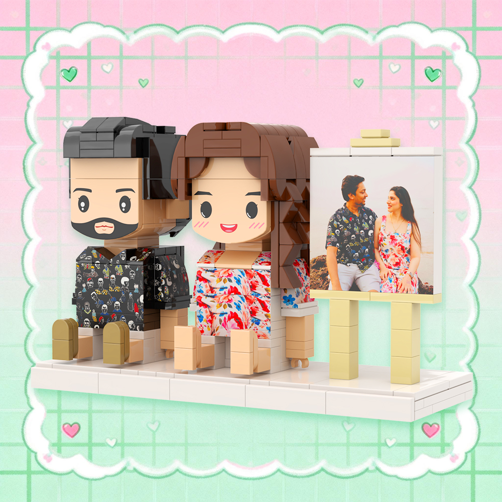 Custom Fully Body 2 People Custom Brick Figures Persanalized Sitting Brick Figures Sweet Couple Gifts - Get Photo Blanket
