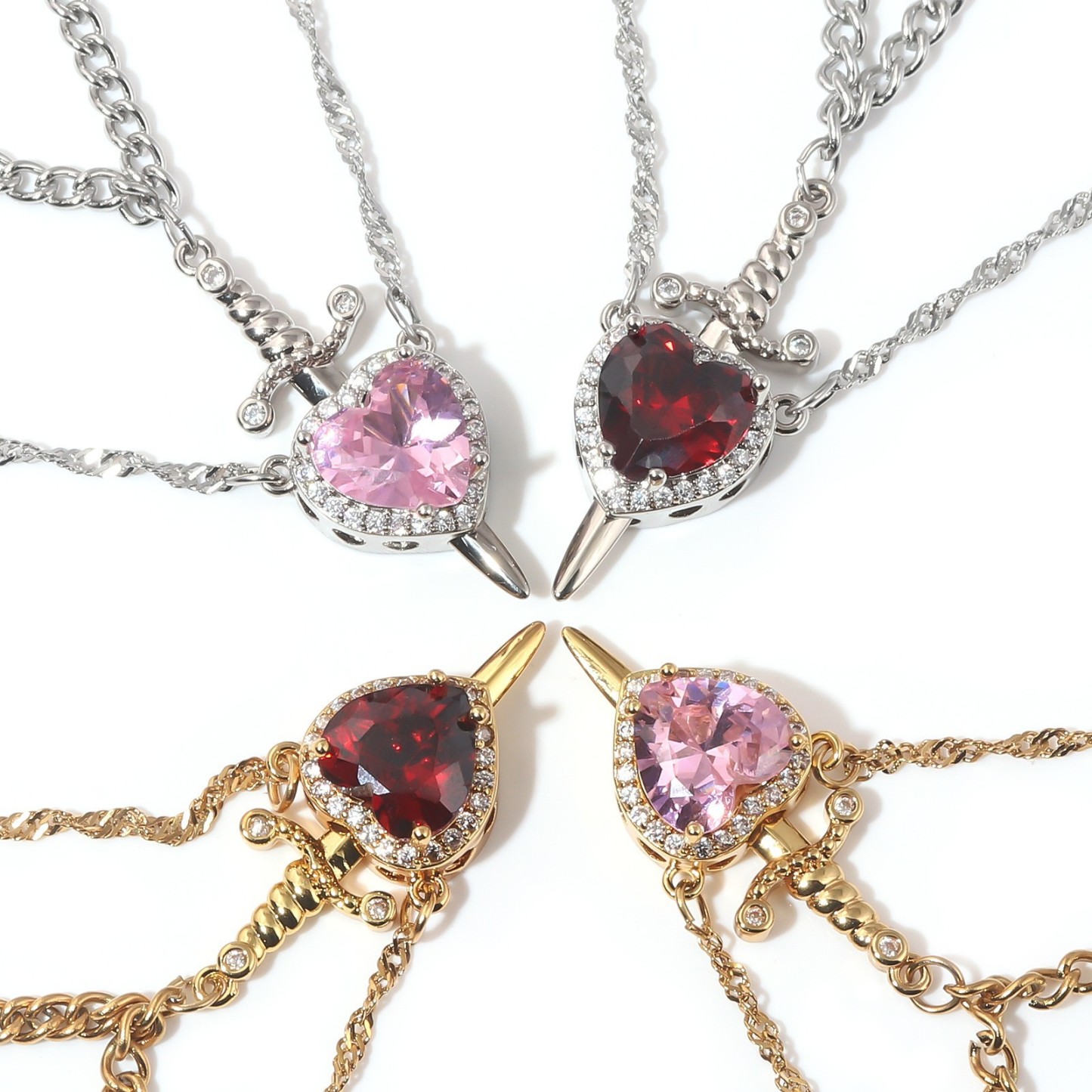 "Love's Pierce" Magnetic Heart & Sword Couple Necklace Set "One Heart, One Blade" Love Connection Necklaces - Get Photo Blanket