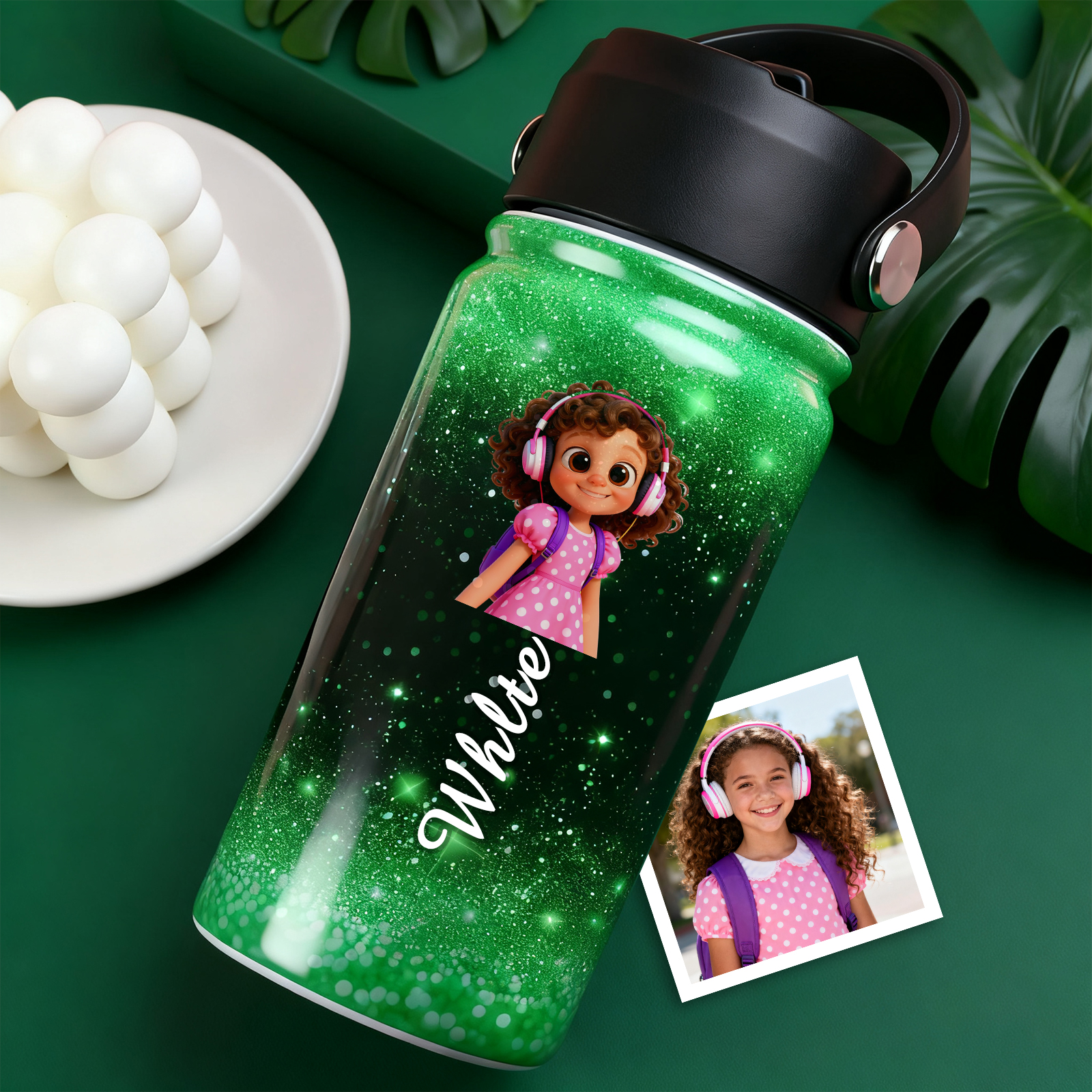Custom Cartoon Water Bottle with Personalized Portrait & Name | Unique Gift for Kids & Teens