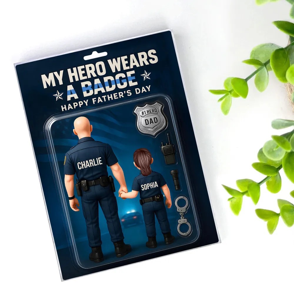 My Hero Wears a Badge - Police Dad Custom Figure Personalized Acrylic Block Plaque, Father's Day Gift for Dad or Husband - Get Photo Blanket