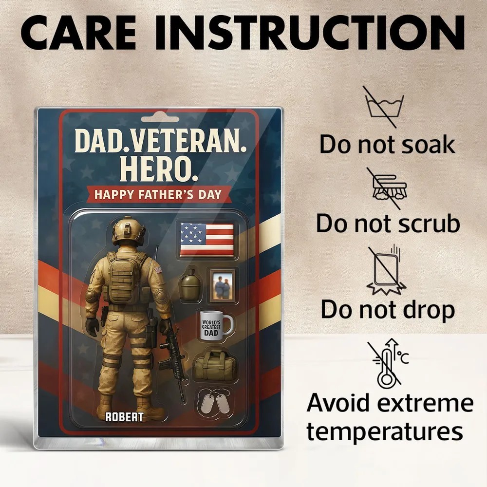 Dad, Veteran, Hero - Custom Figure Personalized Acrylic Block Plaque, 2025 Father's Day Gift for Him or Dad - Get Photo Blanket