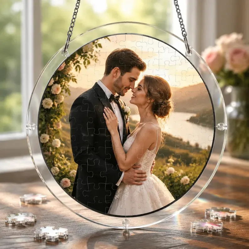 Custom Acrylic Suncatcher Puzzle Photo Personalized Wedding Gift Custom Photo Gift Family Keepsake Window Hanging Decor