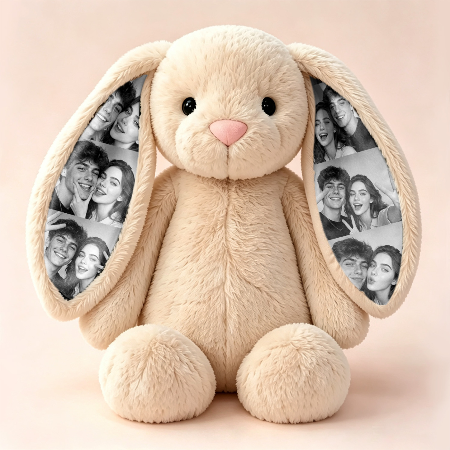 Custom Photo Bunny Plush – Personalized Hidden Ear 6 Pictures Bunny Gift for Couples Anniversary Gifts - Get Photo Blanket