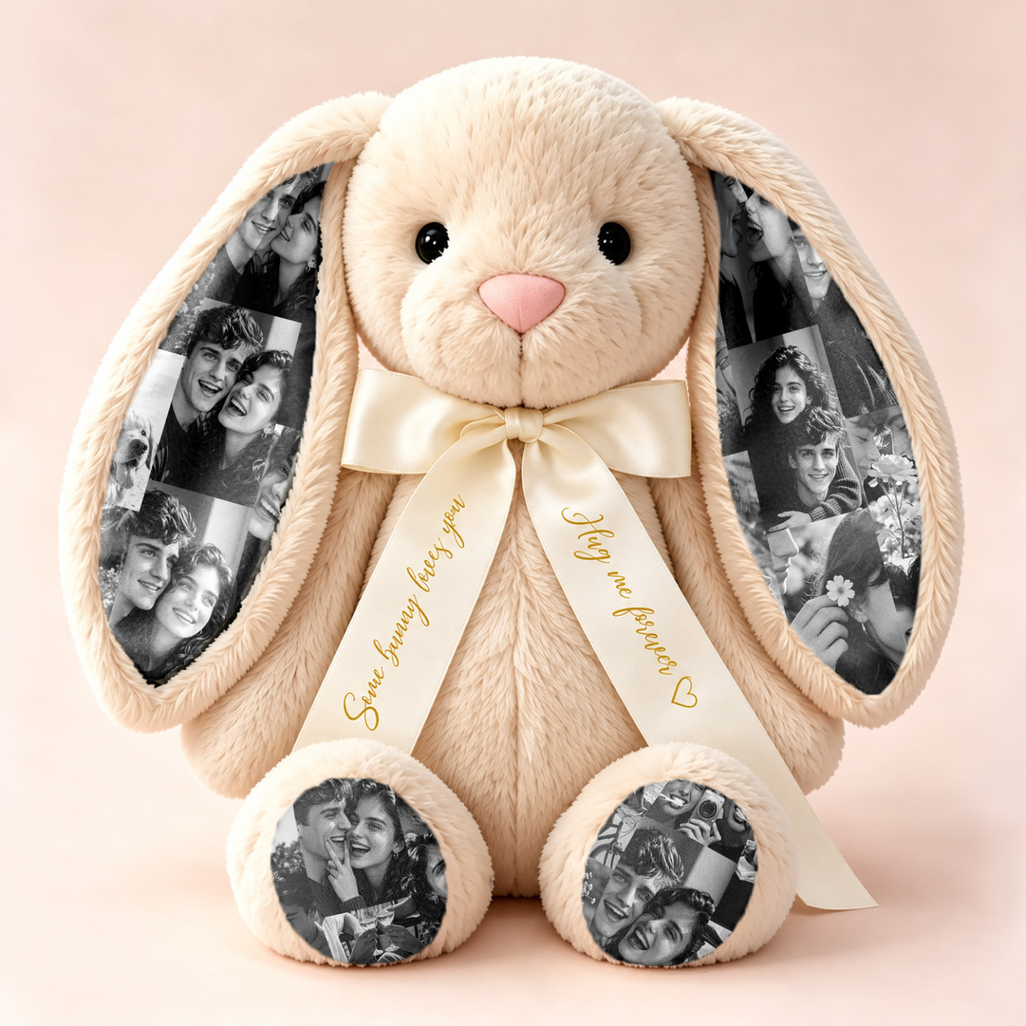 Custom Photo Bunny Plush – Personalized Hidden Ear Picture Bunny Gift for Couples Anniversary Father's Day Gifts - Get Photo Blanket