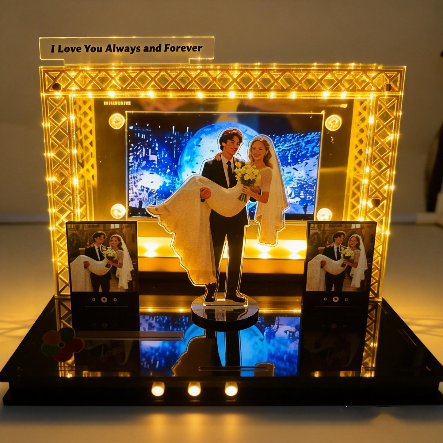 Personalized Mini Music Stage with Lights | Acrylic Couple Gift with Auto Music Player - Get Photo Blanket