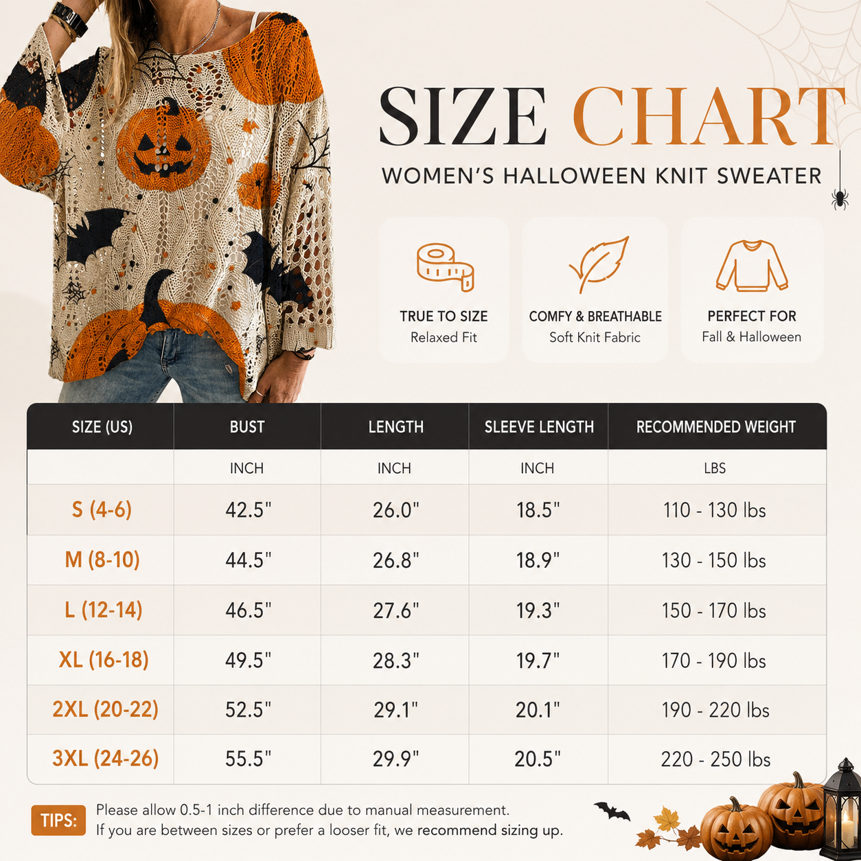 Halloween Pumpkin & Bat Open-Knit Sweater, Retro Relaxed Loose Fit for Fall Parties and Everyday Outfits