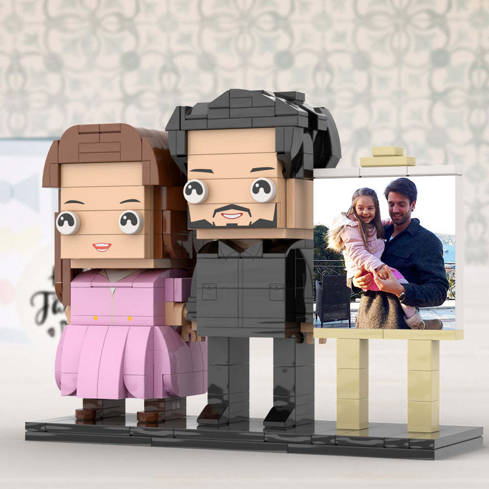 Full Body Customizable 2 People Dad Holding His Daughter In His Arm Photo Frame Personalized Custom Brick Figures Small Particle Block Toy Personalized For Father's Day - Get Photo Blanket