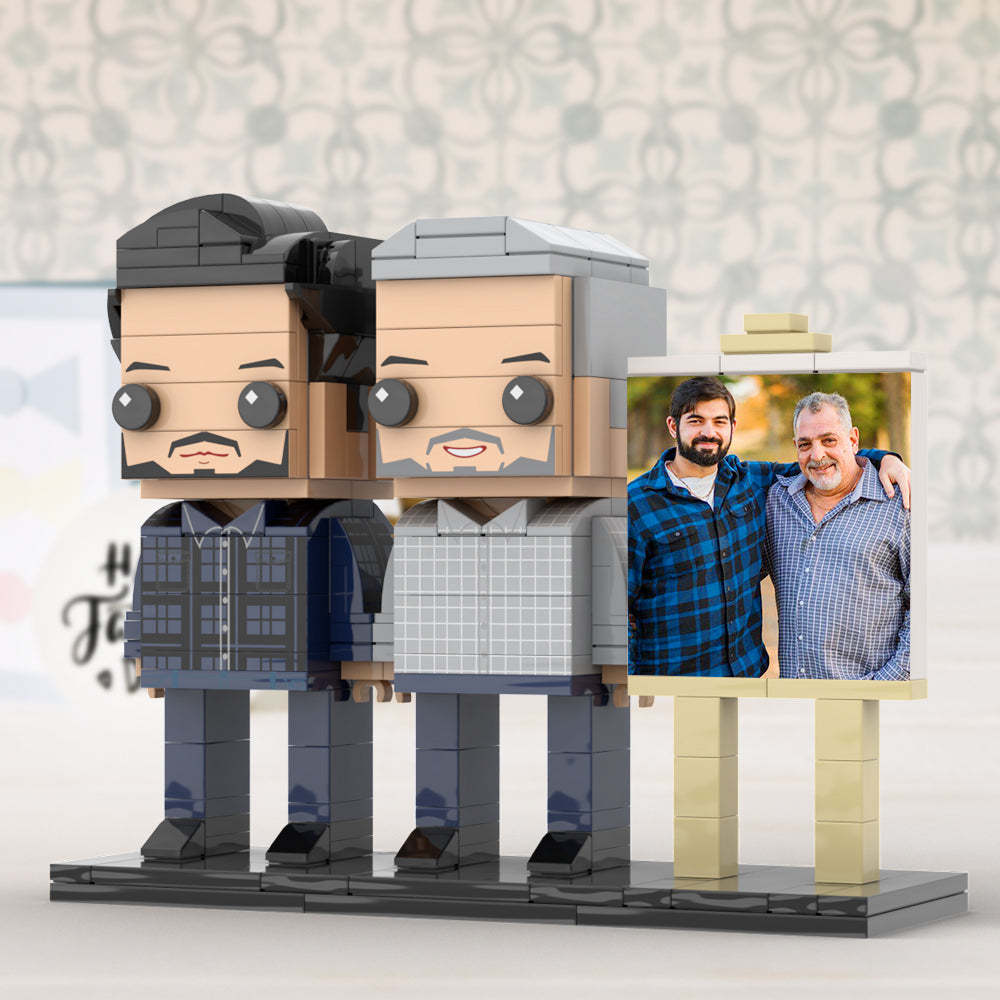 Full Body Customizable 2 People Father And Son Photo Frame Personalized Custom Brick Figures Small Particle Block Toy Personalized For Father's Day - Get Photo Blanket