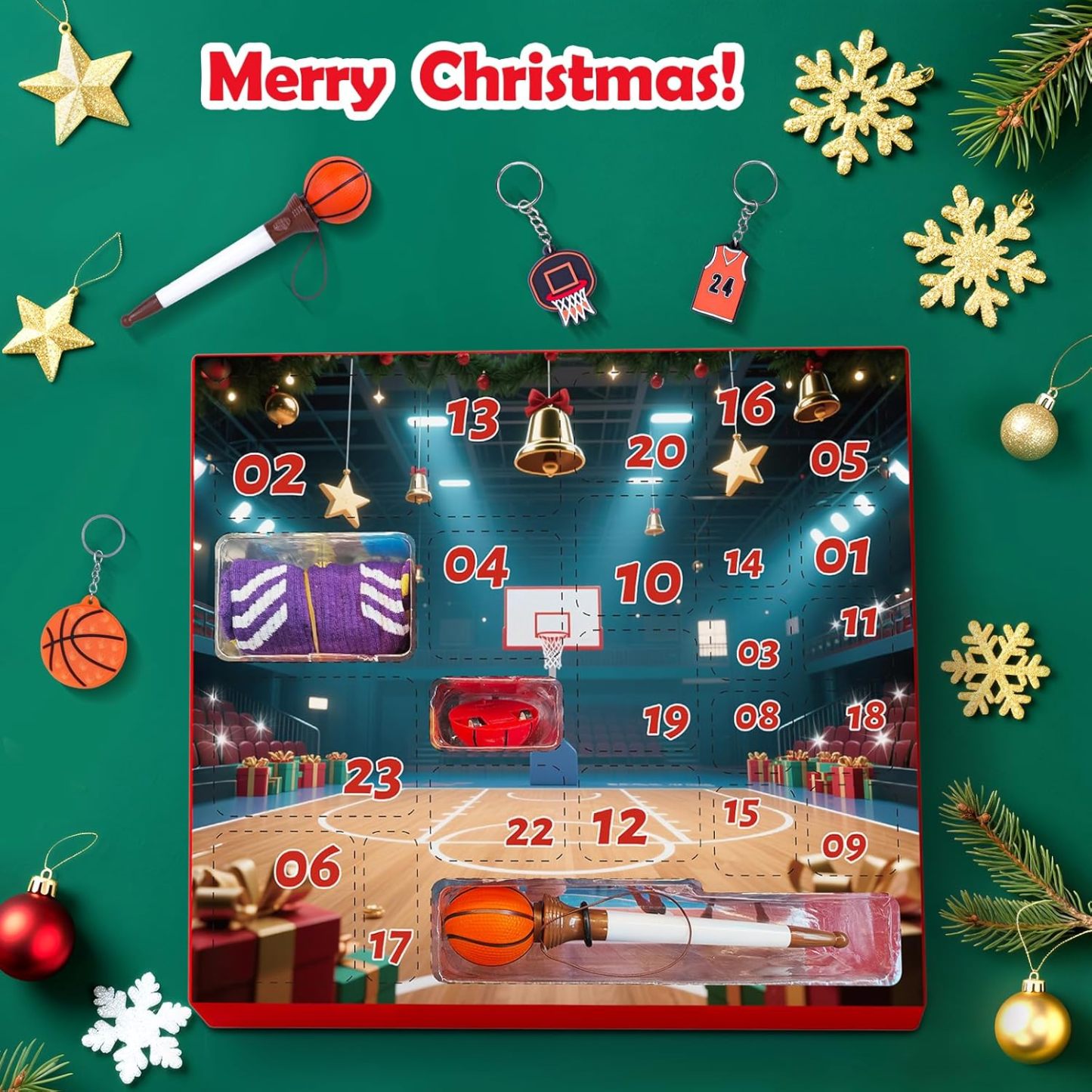 Advent Calendar Basketball for Boys Girls Teens Surprise Box Basketball Accessories Decoration Christmas Countdown Gifts