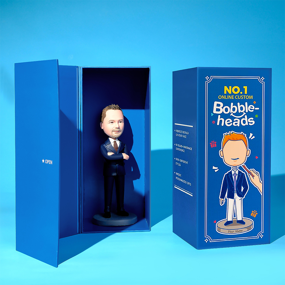 Boss's Day Gift Custom Bobblehead Boss in Gray Suit - Get Photo Blanket