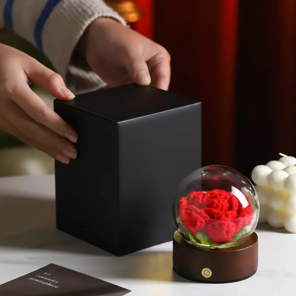 Custom Romantic LED Crocheted Rose – Glowing Knit Flower for Valentine’s Day