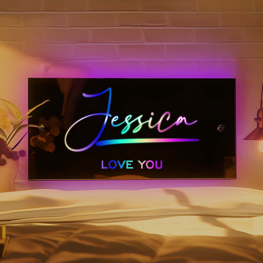 Personalized Name Mirror Sign Custom LED illuminated Light-Up Bedroom Sign Romantic Presents