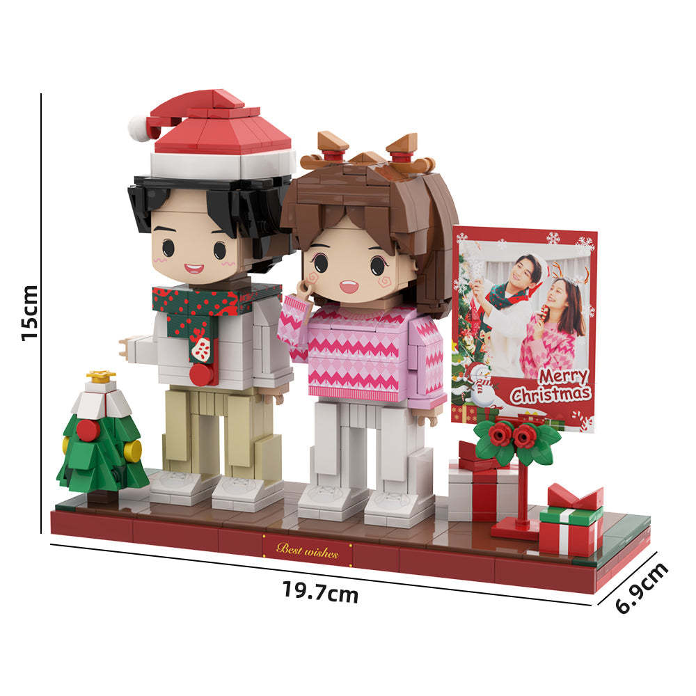 Christmas Brick Figures Full Body Customizable 2 People Photo Frame Custom Cute Brick Figures Universal Interlocking Plastic Toy Secret Couple Gift of Christmas - Get Photo Blanket