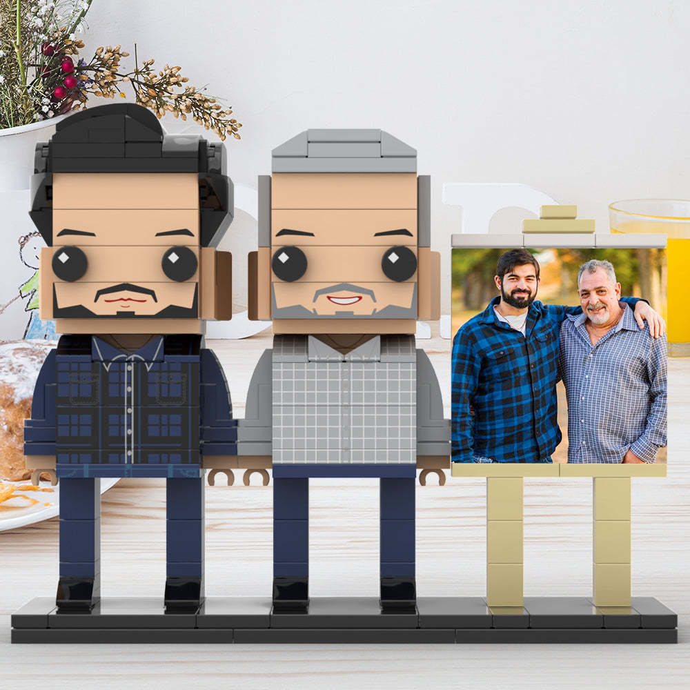 Full Body Customizable 2 People Father And Son Photo Frame Personalized Custom Brick Figures Small Particle Block Toy Personalized For Father's Day - Get Photo Blanket