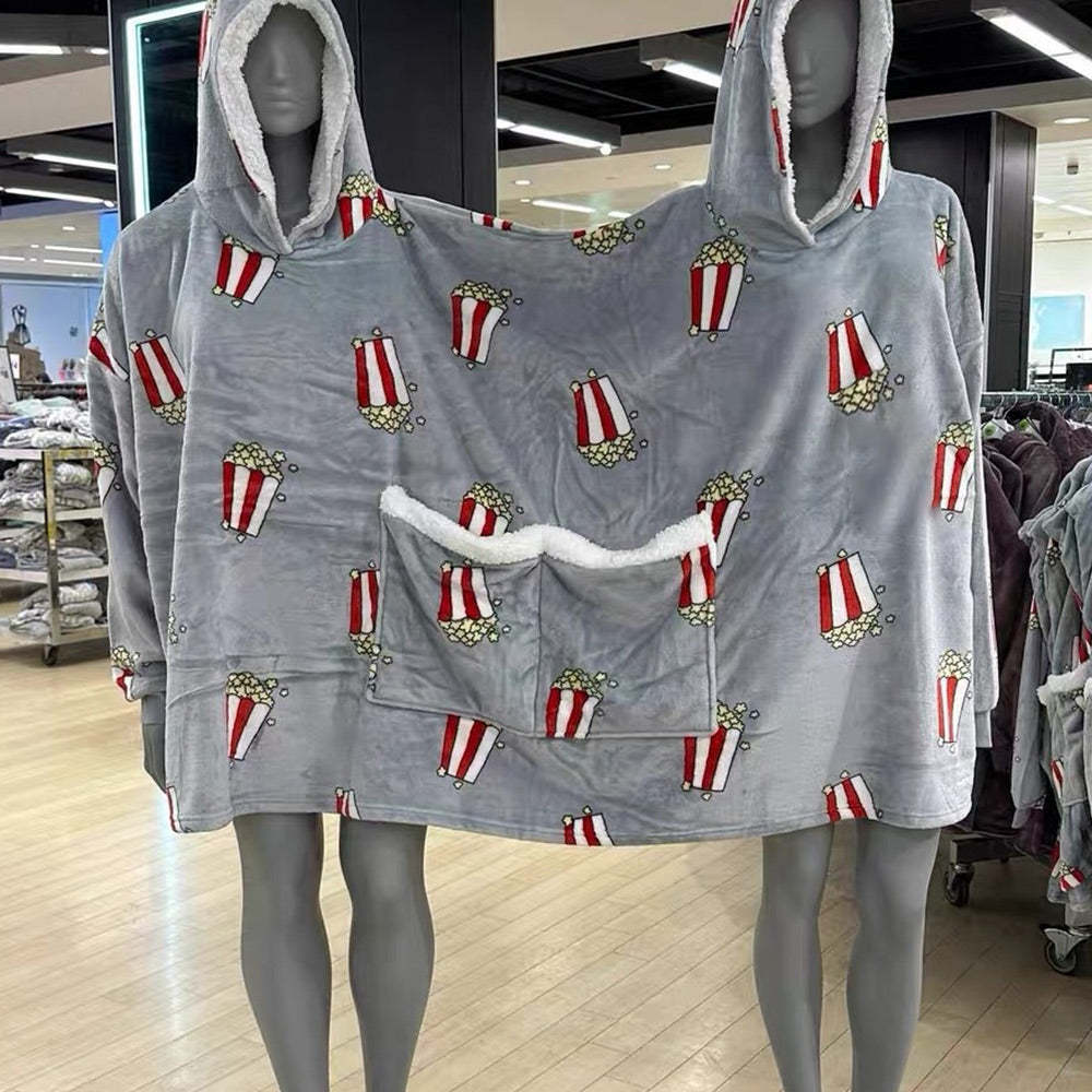 Popcorn Couple Jumpsuit Pajamas Warm And Intimate One-Piece Loungewear Blanket Funny Valentine's Day Gift - Get Photo Blanket