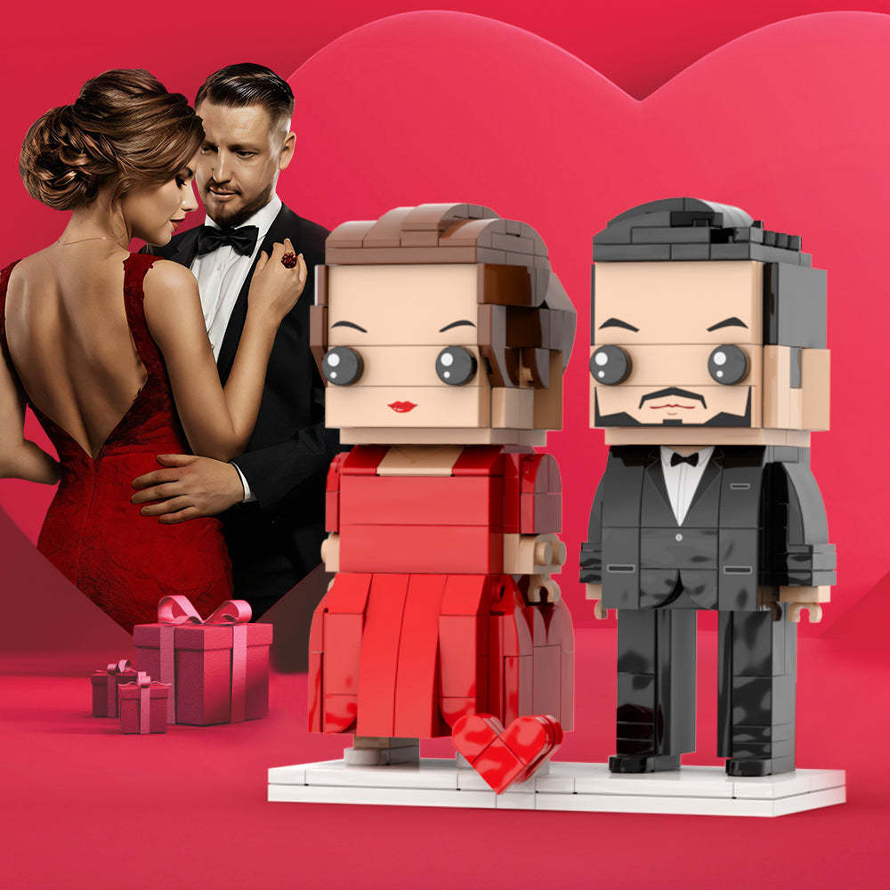 Custom Head Classic Red And Black Brick Figures Personalized Couples Brick Figures Small Particle Block Gift For Couples on Valentine's Day - Get Photo Blanket