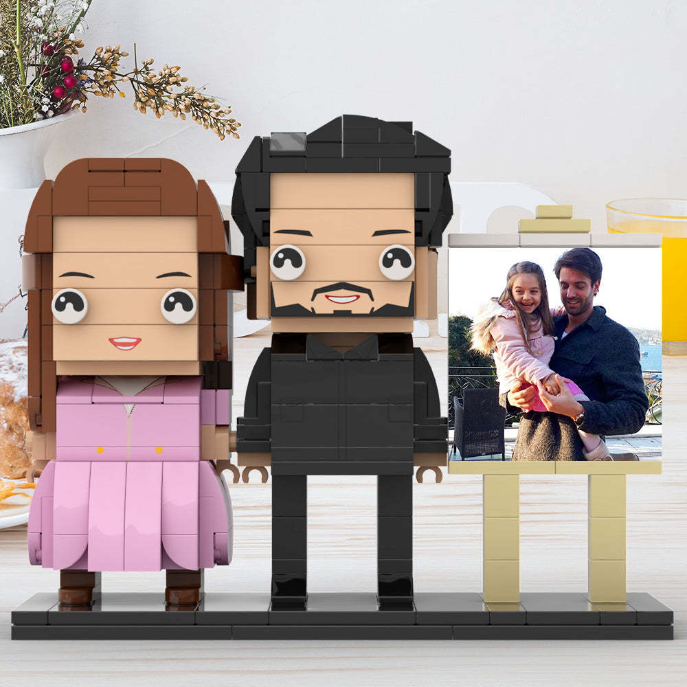 Full Body Customizable 2 People Dad Holding His Daughter In His Arm Photo Frame Personalized Custom Brick Figures Small Particle Block Toy Personalized For Father's Day - Get Photo Blanket