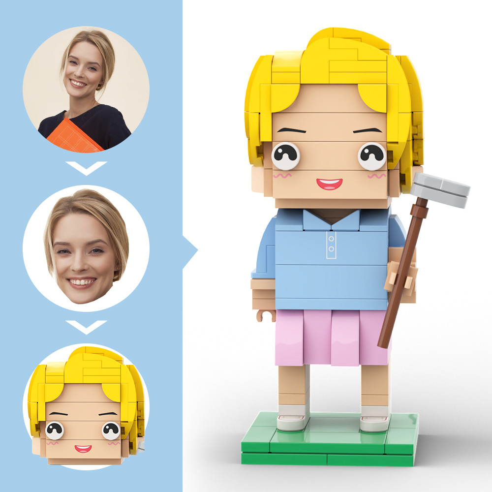 Customized Head Golfer Posing Brick Figure with Engraved Text Occupational Gift - Get Photo Blanket