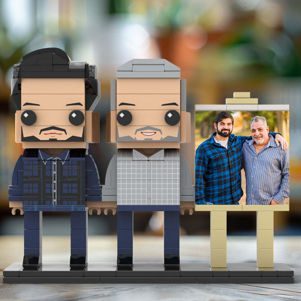 Full Body Customizable 2 People Father And Son Photo Frame Personalized Custom Brick Figures Small Particle Block Toy Personalized For Father's Day - Get Photo Blanket