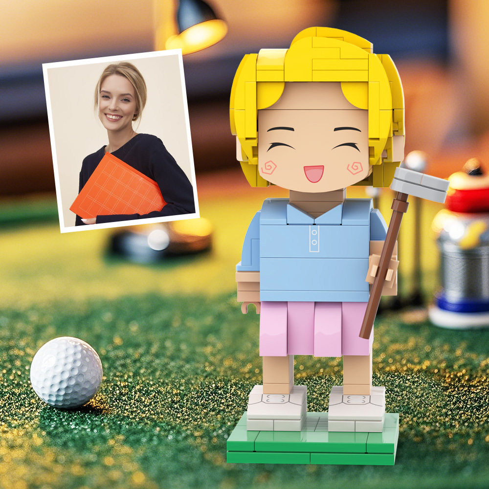 Customized Head Golfer Posing Brick Figure with Engraved Text Occupational Gift - Get Photo Blanket