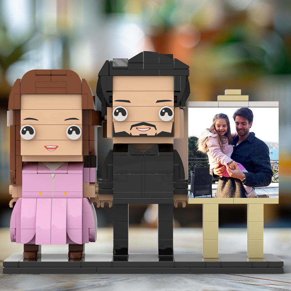 Full Body Customizable 2 People Dad Holding His Daughter In His Arm Photo Frame Personalized Custom Brick Figures Small Particle Block Toy Personalized For Father's Day - Get Photo Blanket