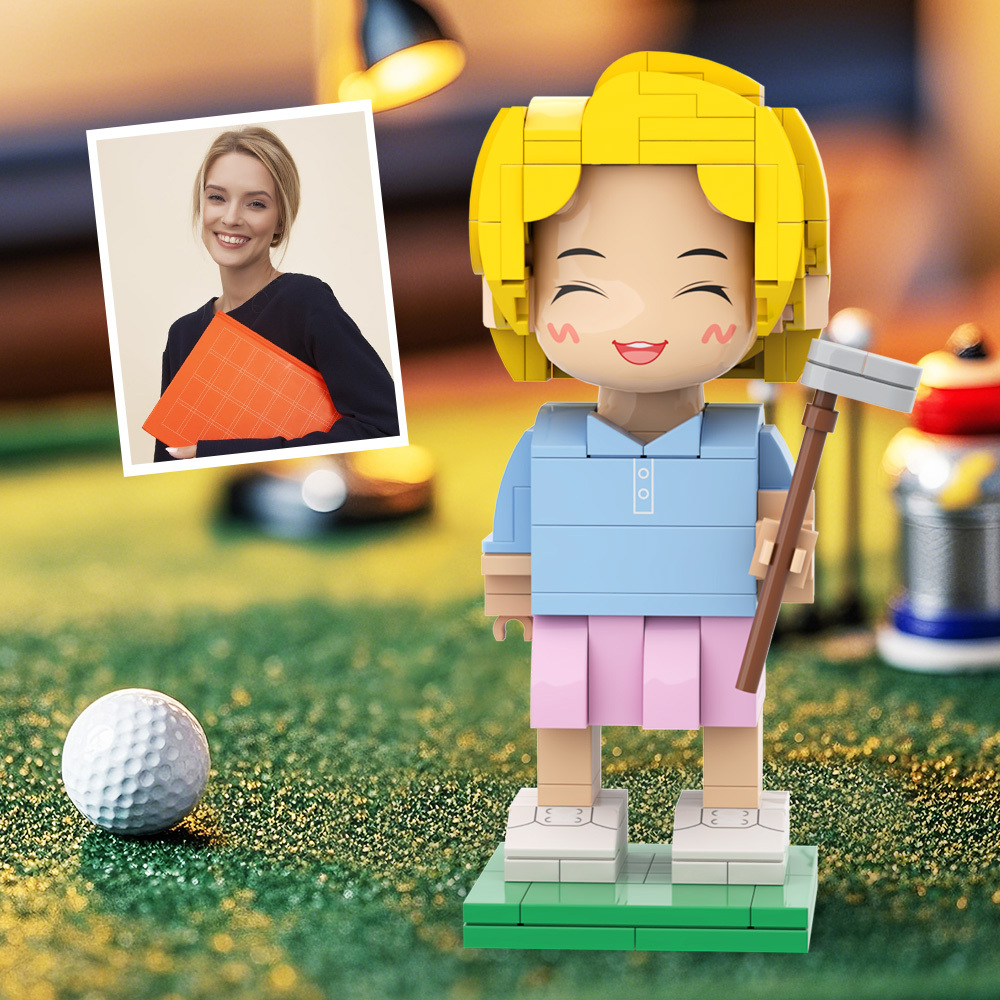 Customized Head Golfer Posing Brick Figure with Engraved Text Occupational Gift - Get Photo Blanket