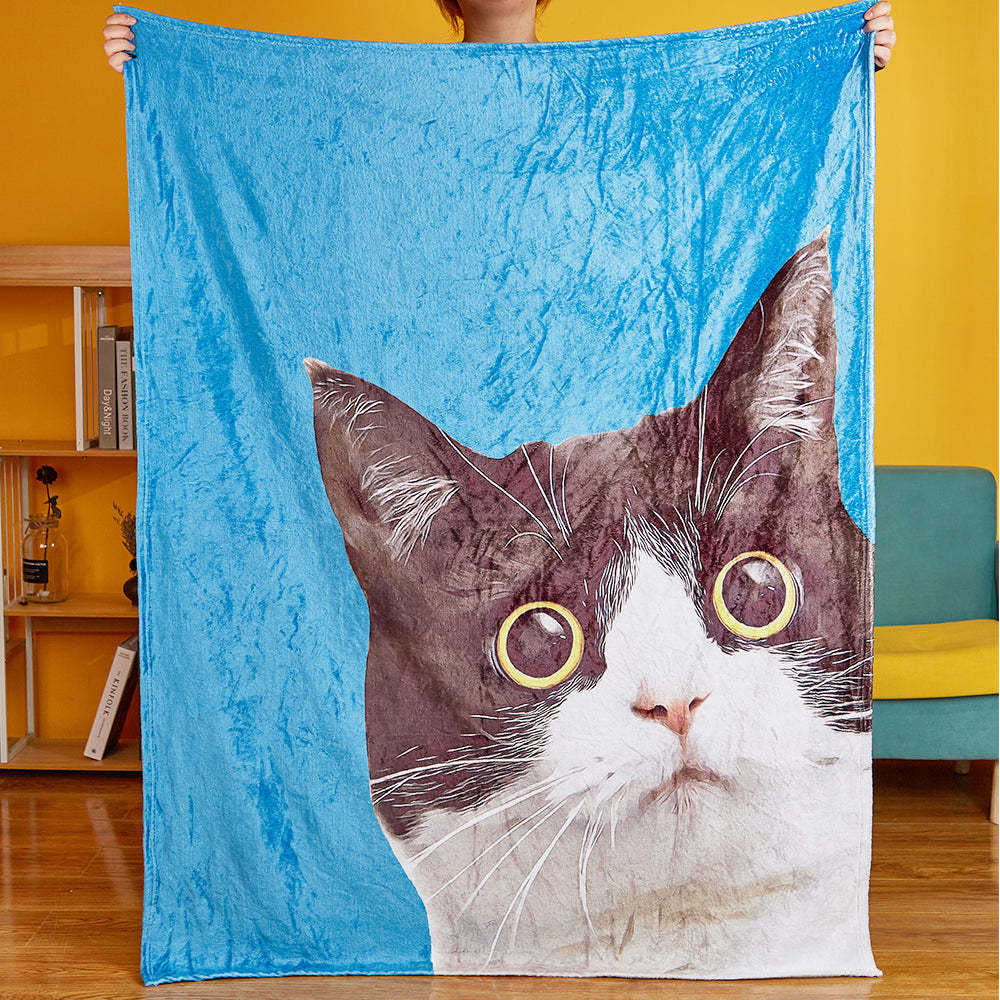 Personalized Photo Blanket With Cat Face Custom Photo Blanket Pet Portrait Blanket