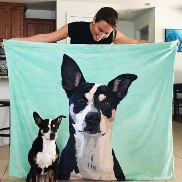 Custom Dog Blankets Personalized Pet Photo Blankets Dog Mom Gifts Pet Photo Blanket With Dog Face Personalized Blanket Painted Art Portrait Fleece Blanket