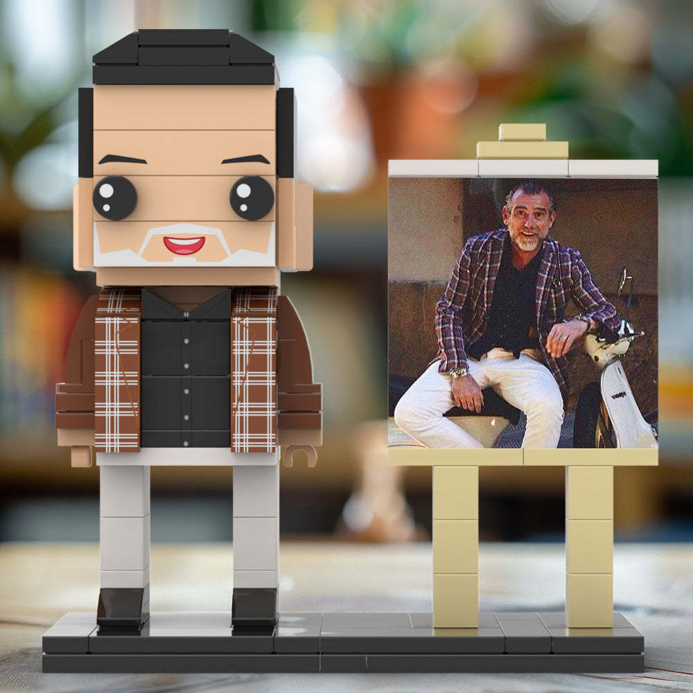 Full Body Customizable 1 Person Cool Daddy in Classic Plaid Shirt Custom Brick with Frame Figures Small Particle Block Toy Brick Me Figures For Father's Day - Get Photo Blanket