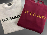 Custom Engraved Hooded Embroidery Round Neck Roman Numeral Date Couple Gifts -