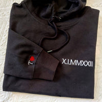 Custom Engraved Hooded Embroidery Round Neck Roman Numeral Date Couple Gifts -