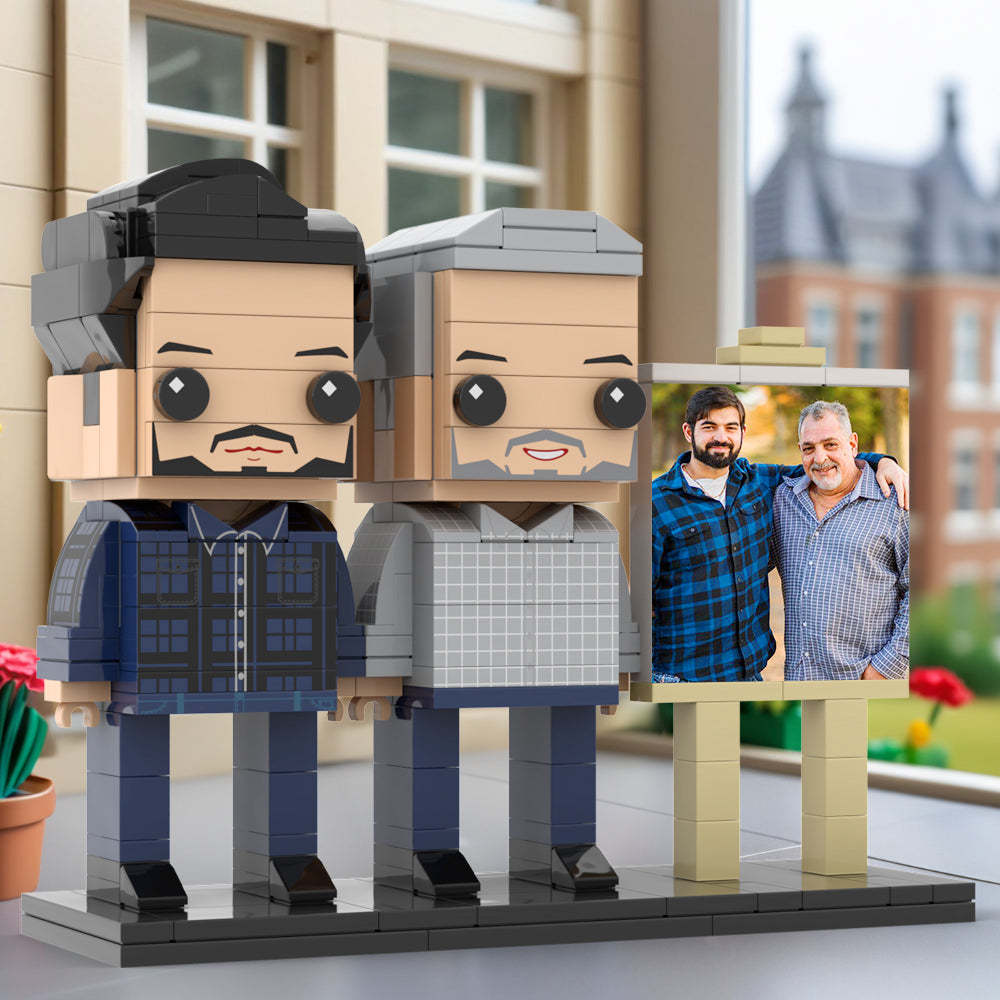 Full Body Customizable 2 People Father And Son Photo Frame Personalized Custom Brick Figures Small Particle Block Toy Personalized For Father's Day - Get Photo Blanket