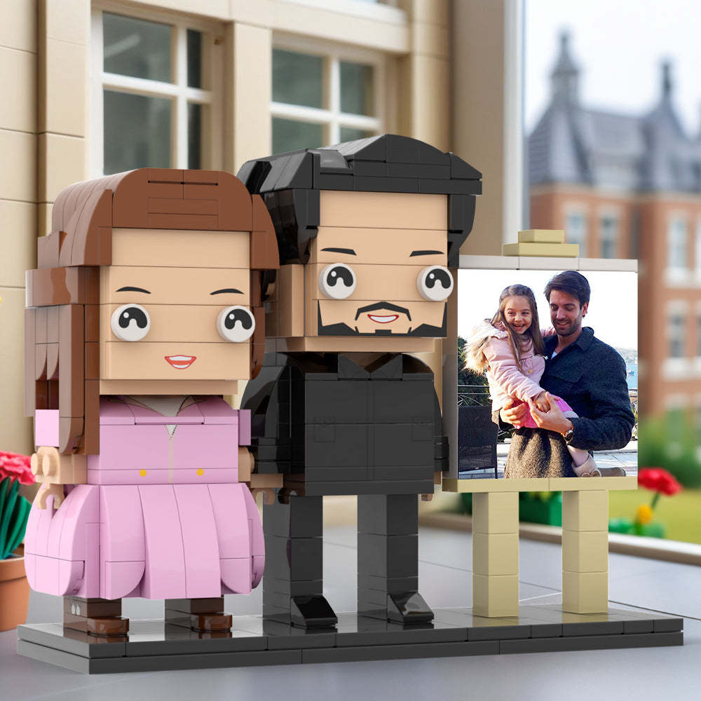 Full Body Customizable 2 People Dad Holding His Daughter In His Arm Photo Frame Personalized Custom Brick Figures Small Particle Block Toy Personalized For Father's Day - Get Photo Blanket