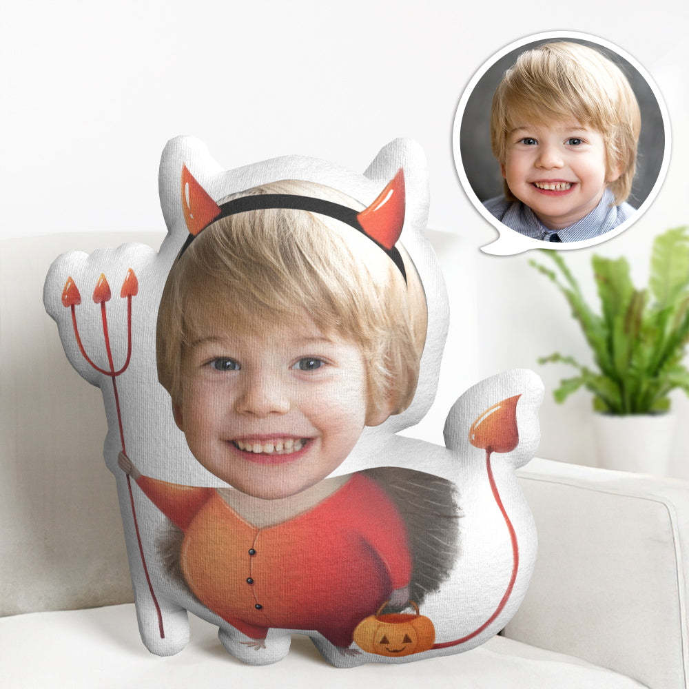 Halloween Gifts Custom Face Minime Throw Pillow Personalized Little Devil Hedgehog Pillow Gifts - Get Photo Blanket