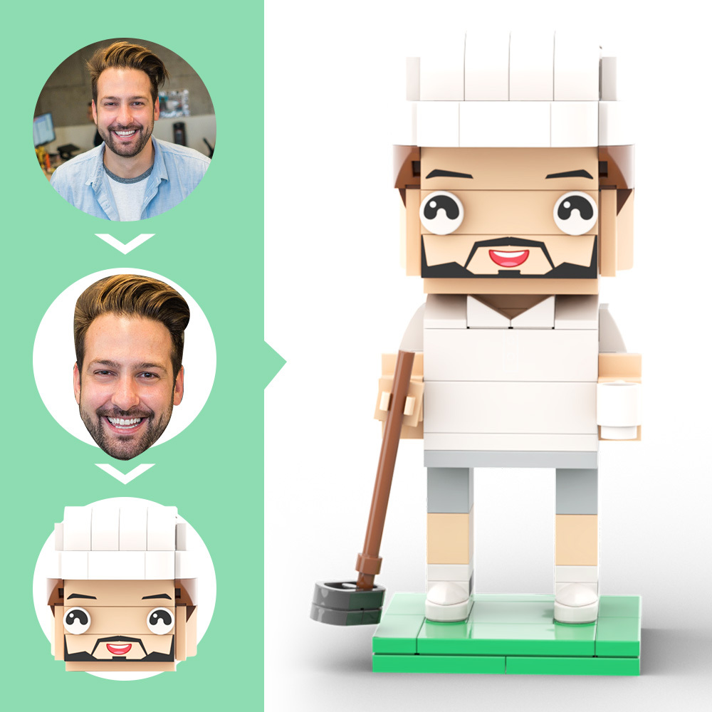 Customized Head Golfer Posing Brick Figure with Engraved Text Occupational Gift - Get Photo Blanket