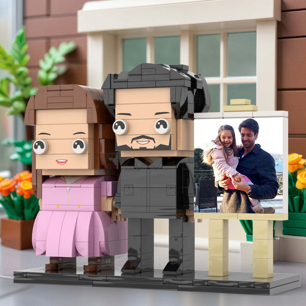 Full Body Customizable 2 People Dad Holding His Daughter In His Arm Photo Frame Personalized Custom Brick Figures Small Particle Block Toy Personalized For Father's Day - Get Photo Blanket