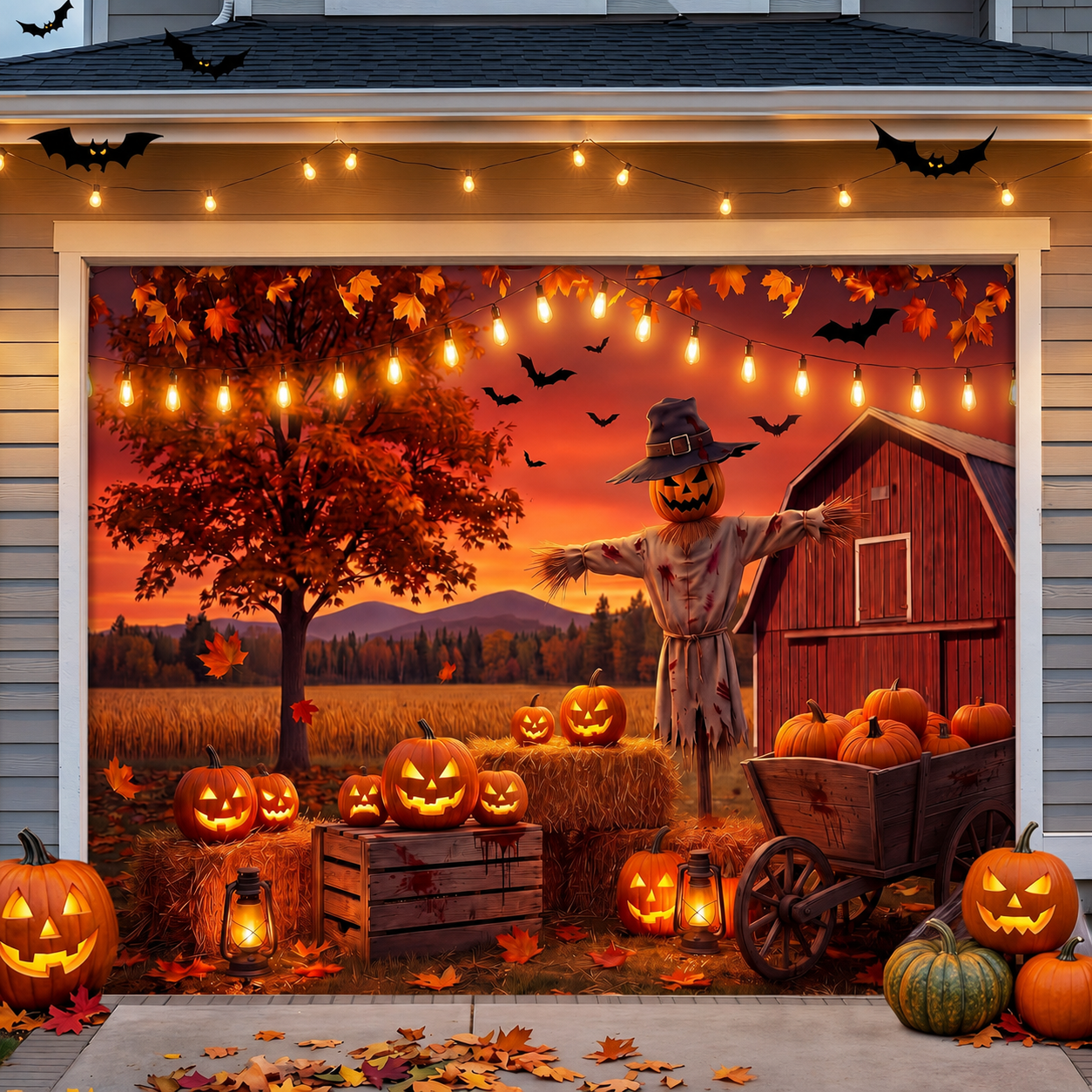 Large Halloween Garage Door Decoration Banner, Outdoor Holiday Backdrop & Themed Scene Decor