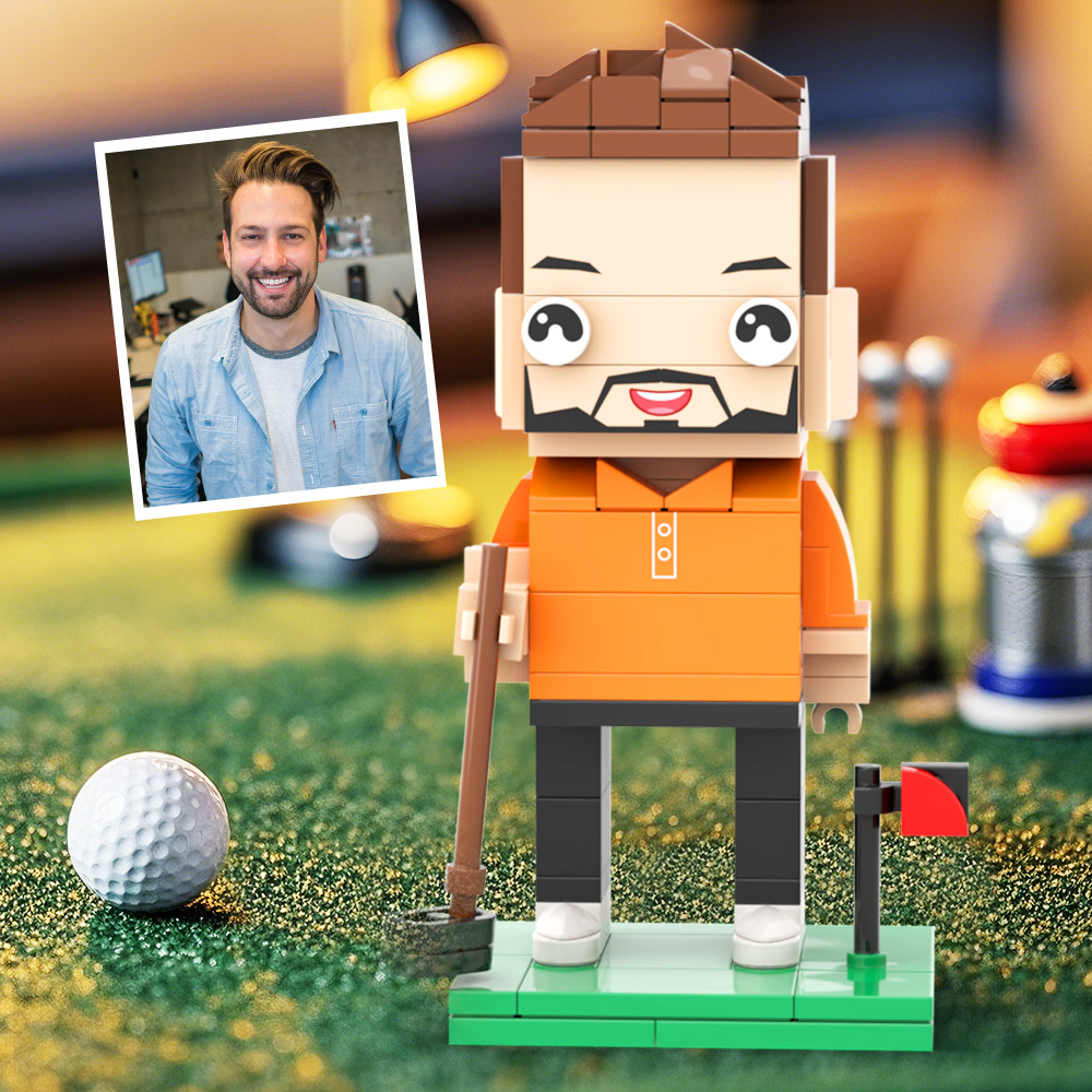 Customized Head Golfer Posing Brick Figure with Engraved Text Occupational Gift - Get Photo Blanket