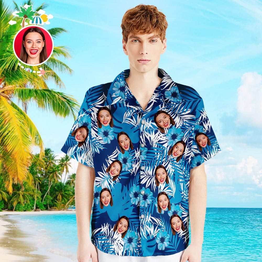 Custom Hawaiian Shirts Flowers and Leaves Design Personalized Aloha Beach Shirt For Men - Get Photo Blanket