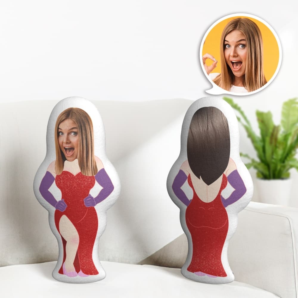 Custom Face Beautiful Female in Sexy Red Pillow Mini Me Doll Human Gift Personalized Face Doll Gift