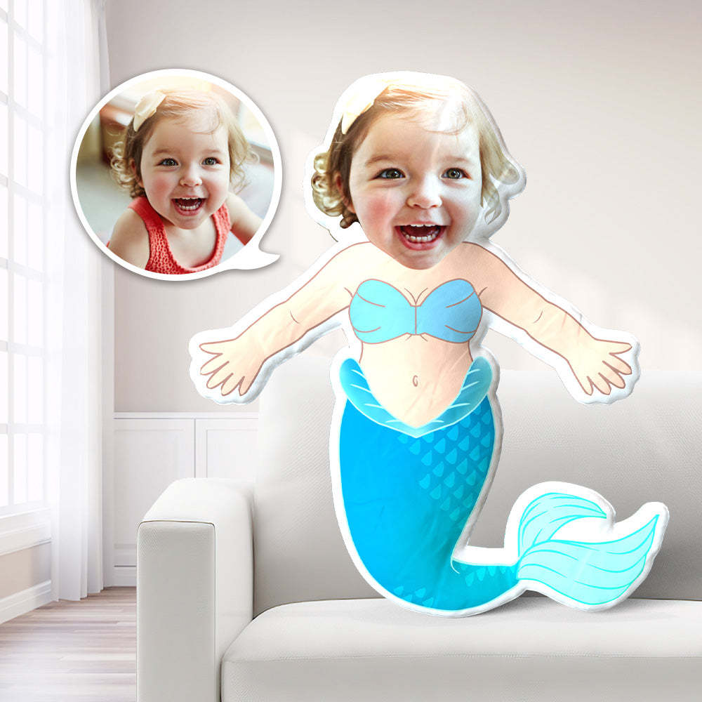 Mermaid Photo Pillows Girl Face Personalized Mermaid Cushions Custom Picture Costume MiniMe Doll